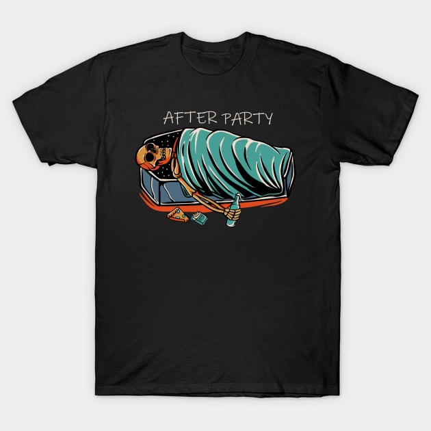 After Party Drunk Skeleton Skull Alcohol Wine Lover Beer Lover T-Shirt by anubis1986